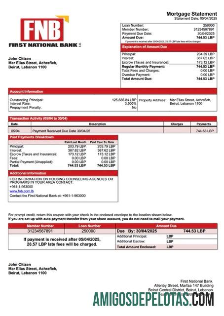 realista Modelo Word e PDF de declaração de hipoteca do primeiro banco nacional do Líbano